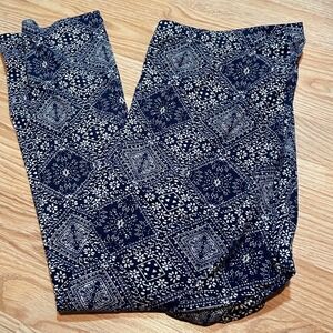 Woman Within Navy Blue White Geometric Tile Print Leggings Plus Size 1X 22/24